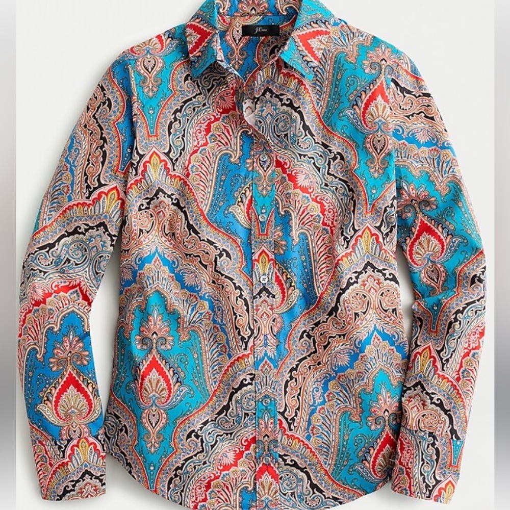 J Crew Ratti Mediterranean paisley slim fit perfect shirt Sz 00 NWT